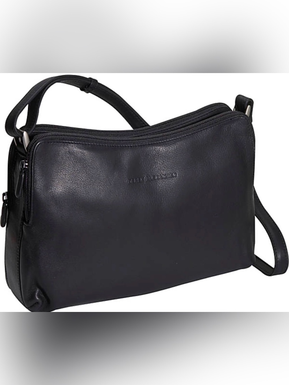Derek Alexander Leather Cierra Double Zip Handbag, Black Leather